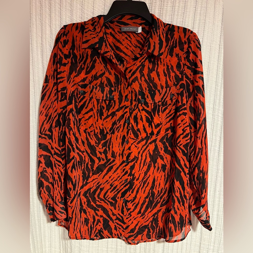 Vibrant Red and Black Zebra Print Women's Blouse